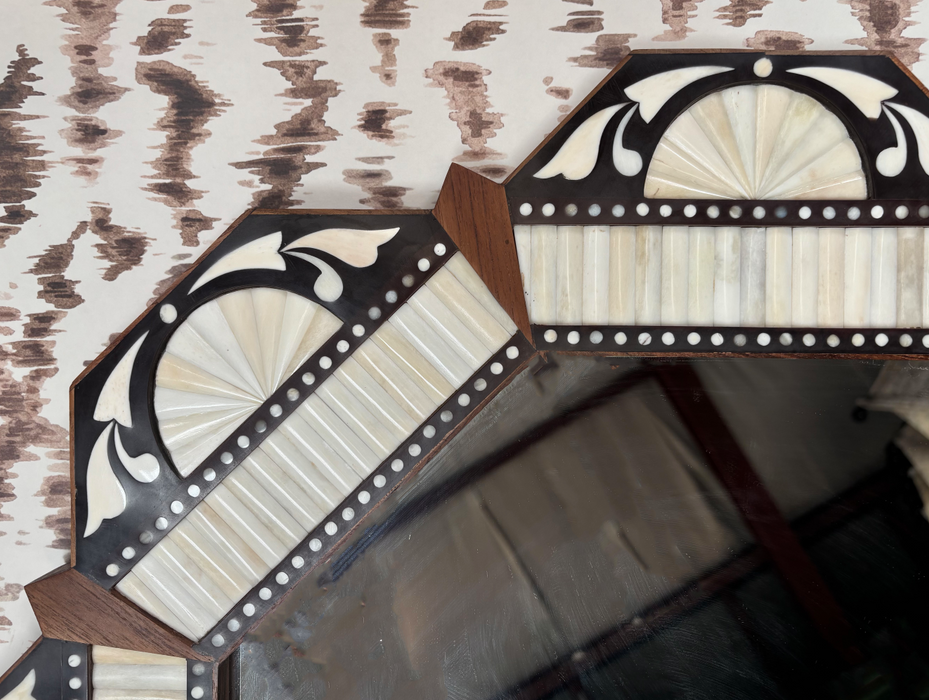 Hand-Made Bone and Timber Octagonal Mirror