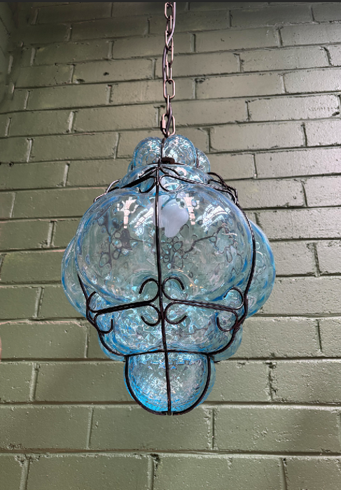 Aquamarine Vintage Style Venetian Murano Blown Glass Pendant Lantern