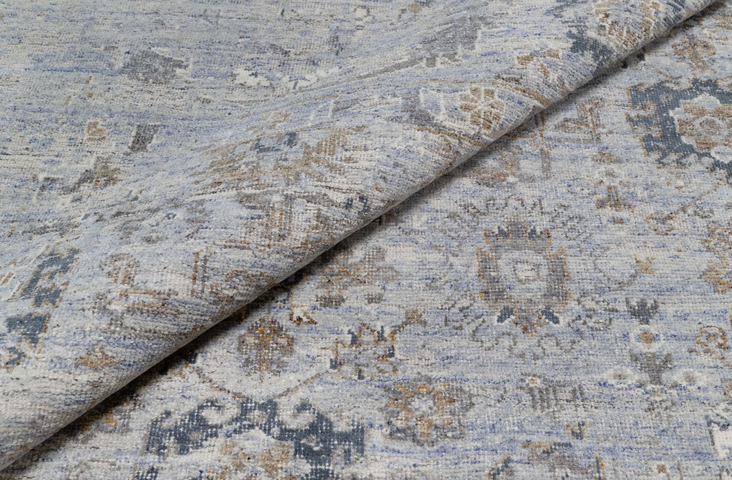 Arnav Vintage Inspired Super-Fine Indian Wool Rug - Sapphire and Indigo Blue, Ivory and Olive