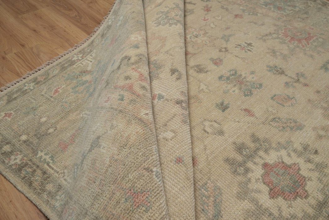 Altan Vintage Inspired Hand-Knotted Indian Oushak Wool Rug - Sand, Nutmeg, Blush, Dusk and Sapphire