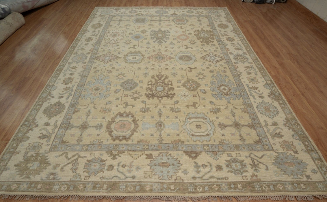 Kadir Vintage Inspired Hand-Knotted Indian Oushak Wool Rug - Sand, Nutmeg, Dove and Peach