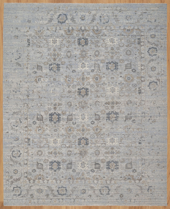 Arnav Vintage Inspired Super-Fine Indian Wool Rug - Sapphire and Indigo Blue, Ivory and Olive