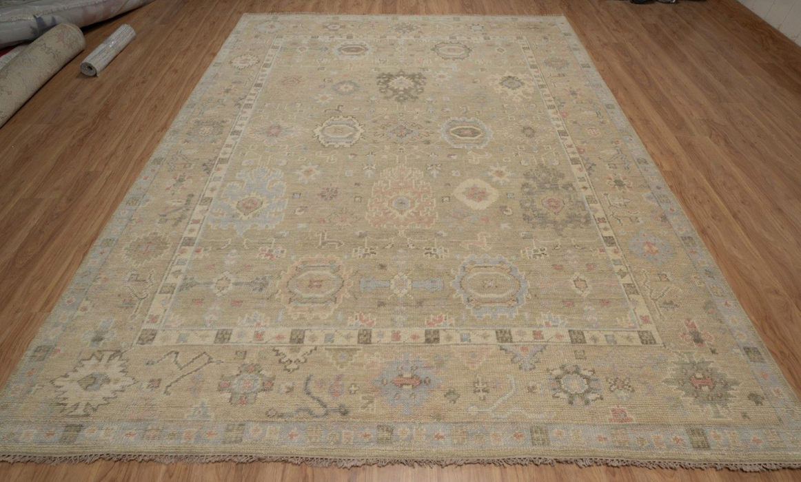 Rabia Vintage Inspired Hand-Knotted Indian Oushak Wool Rug - Sand, Nutmeg, Dove, Dusk and Teak