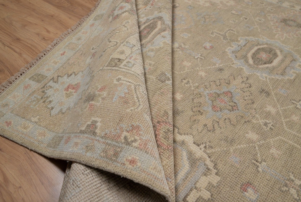Rabia Vintage Inspired Hand-Knotted Indian Oushak Wool Rug - Sand, Nutmeg, Dove, Dusk and Teak