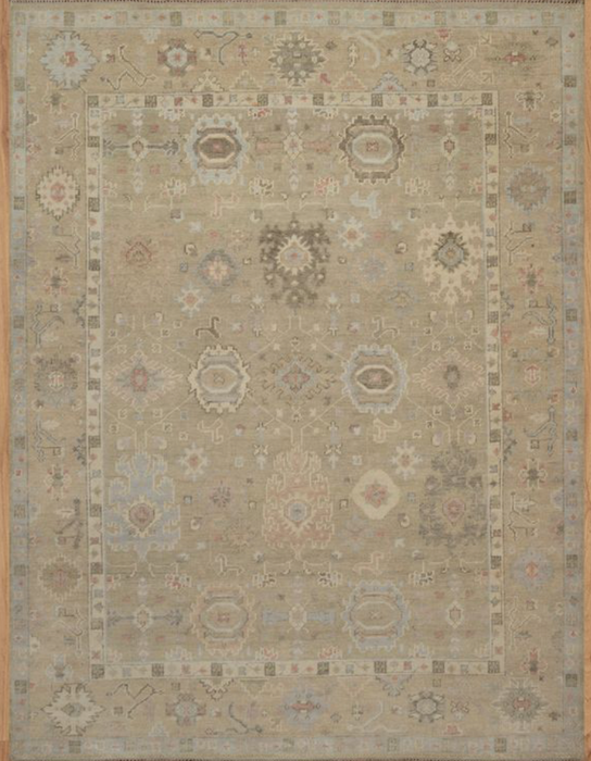 Rabia Vintage Inspired Hand-Knotted Indian Oushak Wool Rug - Sand, Nutmeg, Dove, Dusk and Teak