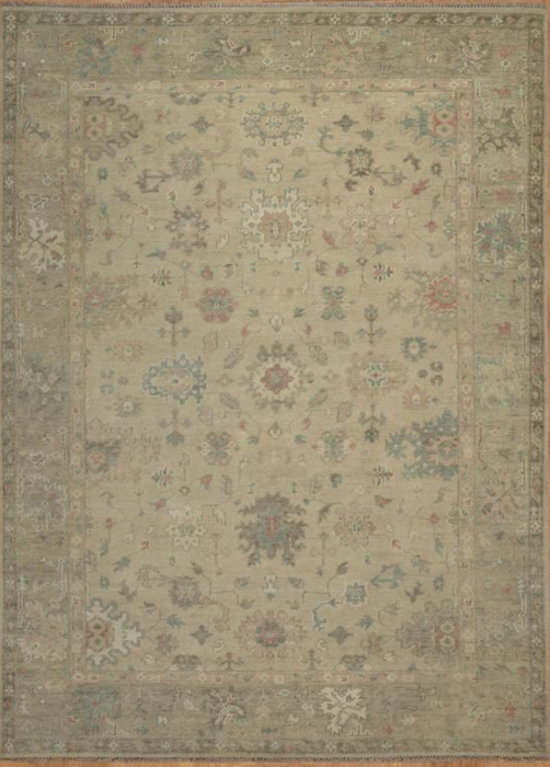 Altan Vintage Inspired Hand-Knotted Indian Oushak Wool Rug - Sand, Nutmeg, Blush, Dusk and Sapphire