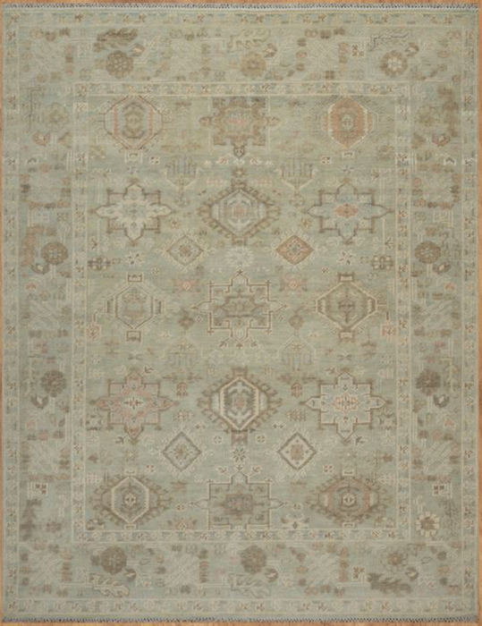 Seda Vintage Inspired Hand-Knotted Indian Oushak Wool Rug - Celadon, Nutmeg, Ivory, Dove and Blossom
