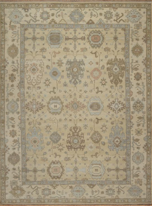 Kadir Vintage Inspired Hand-Knotted Indian Oushak Wool Rug - Sand, Nutmeg, Dove and Peach