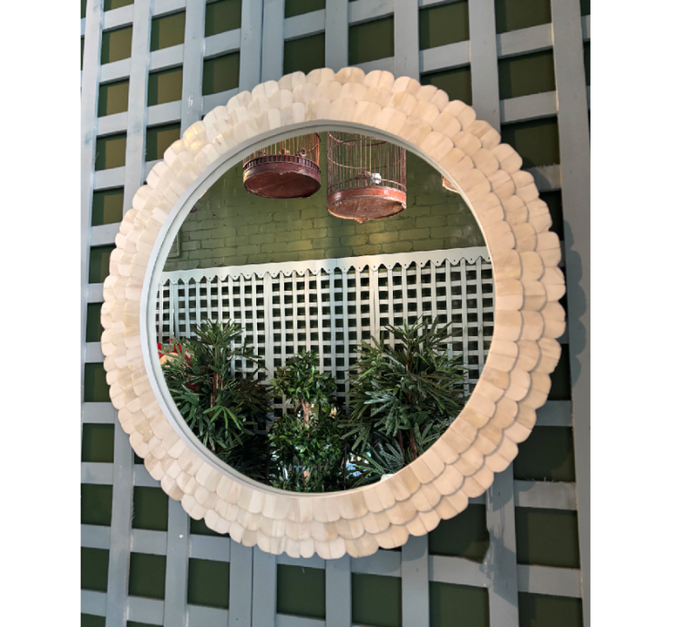Marguerite Round Bone Inlay Mirror (Pair Available)