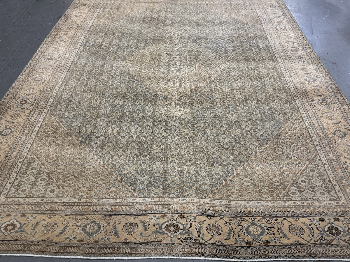Antique Super-Fine Persian Sanandaj Rug from Kurdistan - Sand and Aqua ...