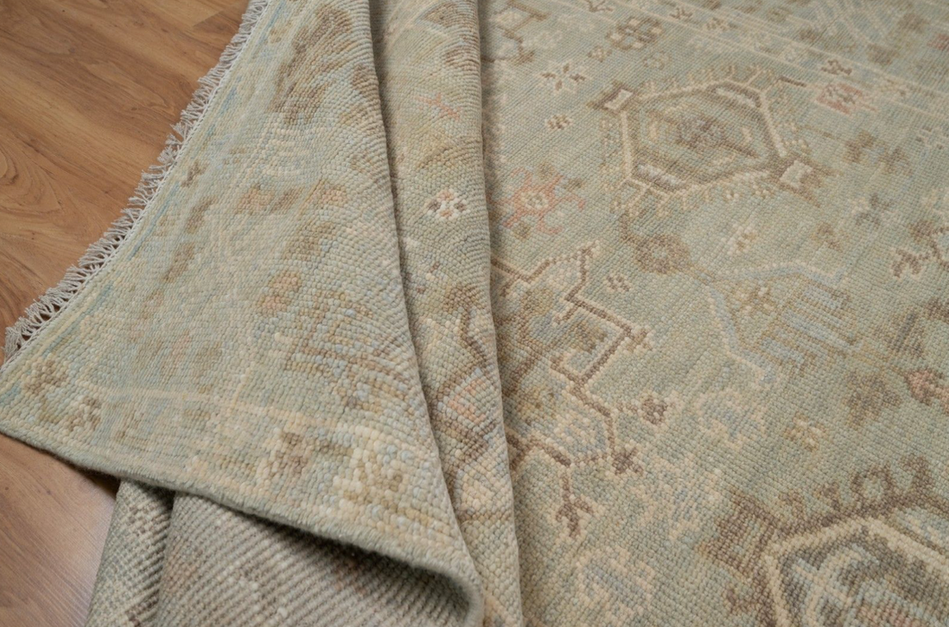 Seda Vintage Inspired Hand-Knotted Indian Oushak Wool Rug - Celadon, Nutmeg, Ivory, Dove and Blossom