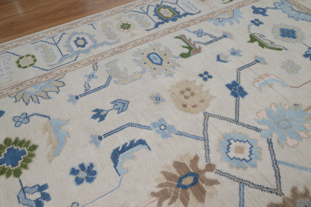 Sakin Hand-Knotted Indian Oushak Wool Rug - Ivory, Sapphire and Basil