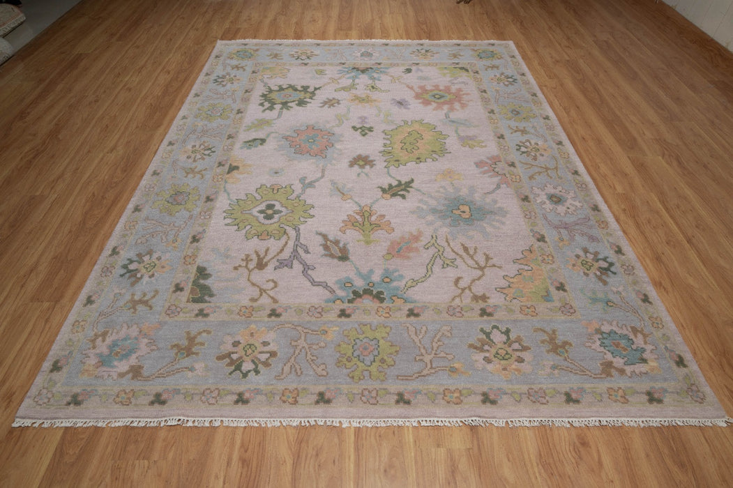 Levanta Hand-Knotted Oushak Indian Wool Rug -  Lilac, Aquamarine, Blossom and Pear